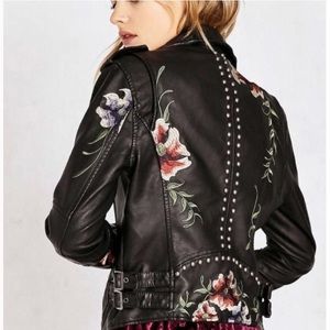Blank NYC floral embroidered leather jacket
